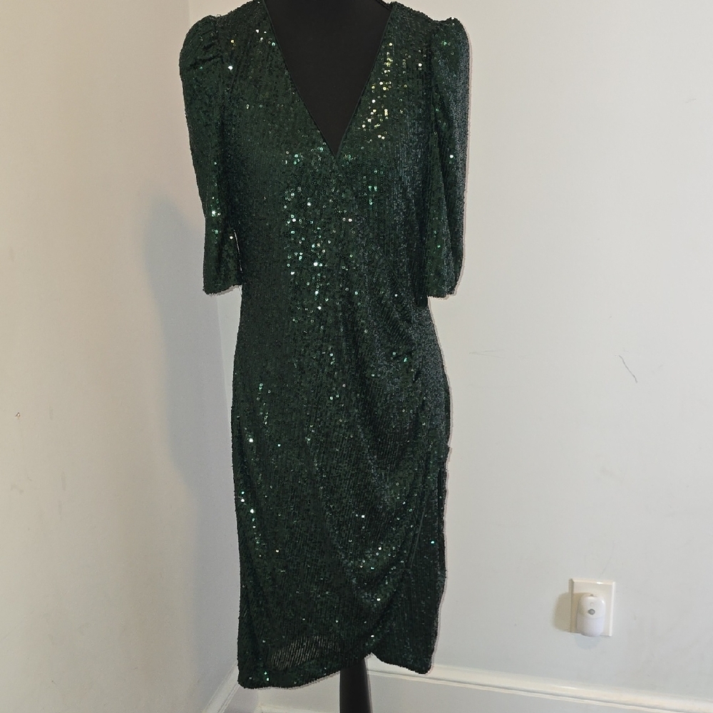 Calvin Klein Dark Green Sequin Long Sleeve Dress